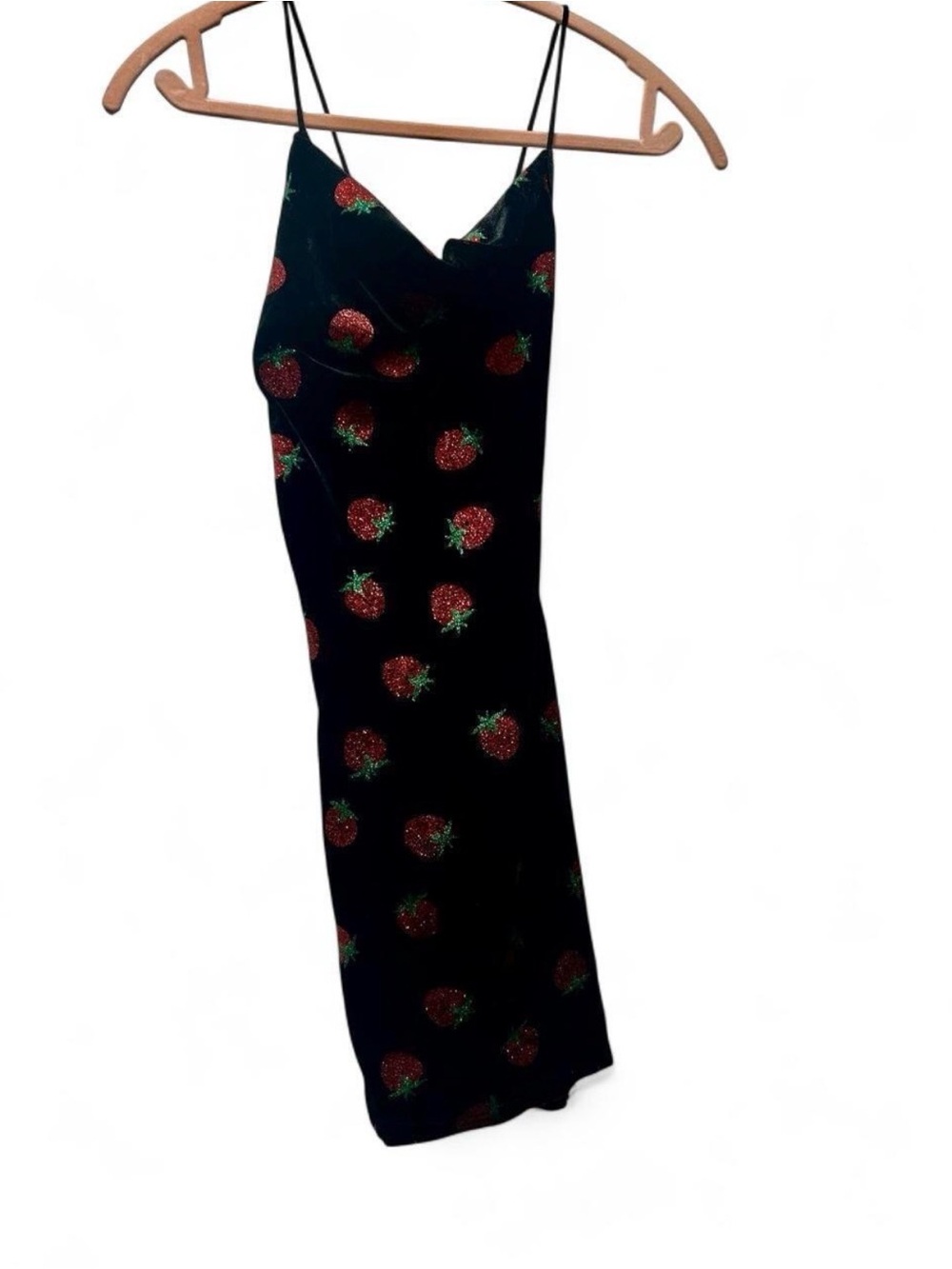Cider Black Velvet Dress with Strawberry Sparkles